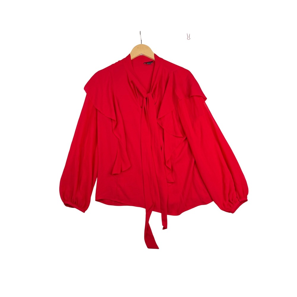Ann Taylor Tie Neck Long Sleeve Blouse size Large Red